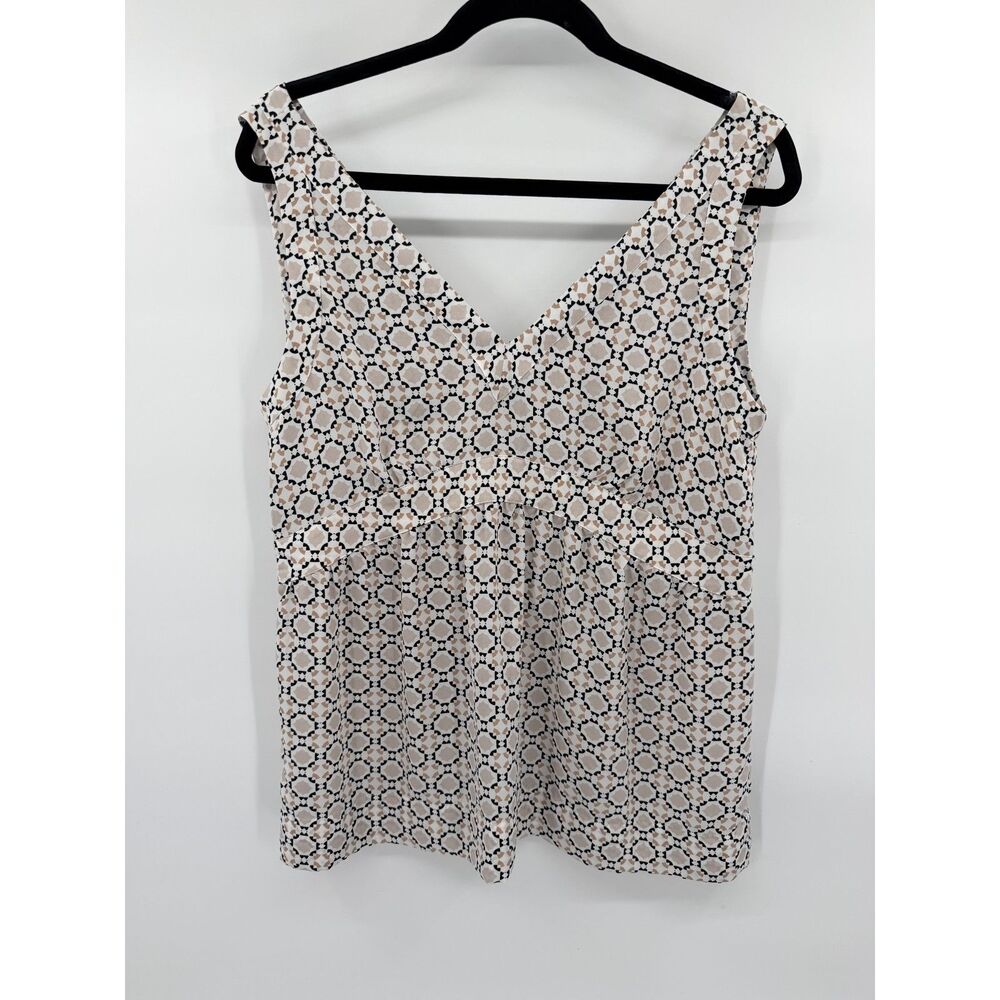 LOFT Size 6 Geometric Print V Neck Sleeveless Empire Waist Flowy Blouse